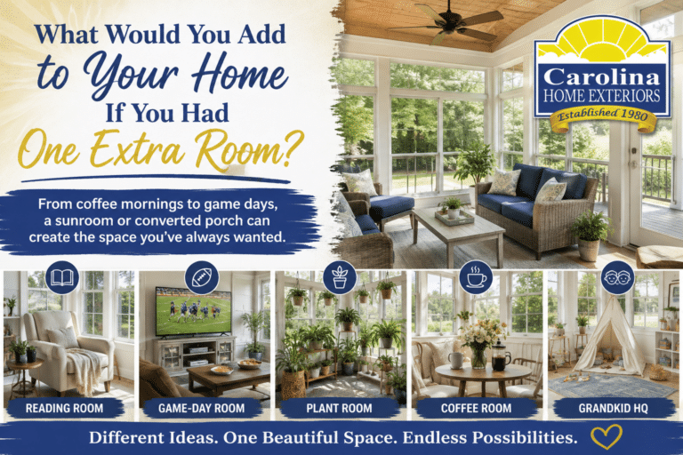Bright sunroom with wicker furniture and large windows, illustrating reading, game-day, plant, coffee, and kids' play room ideas for an extra room addition